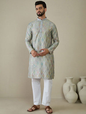 ANOUK Men Self Design Straight Kurta(Grey)