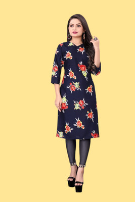 STYLESTATEMENT Women Printed Straight Kurta(Dark Blue)