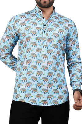 Bhagvat Casual Men Printed Straight Kurta(Light Blue)