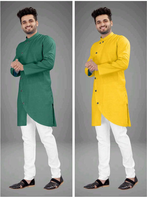 CRYSTALREVENUE Men Solid Trail Cut Kurta(Multicolor)