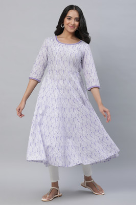 Aurelia Women Floral Print Flared Kurta(Purple)