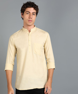 Pagdi Men Solid Straight Kurta(Beige)
