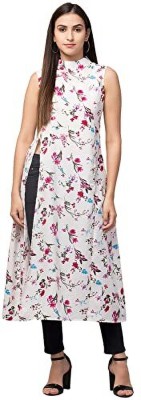 Siddhaaa Women Floral Print Frontslit Kurta(White)