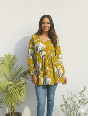 kc fashion Women Printed Flared Kurta(Light Green)