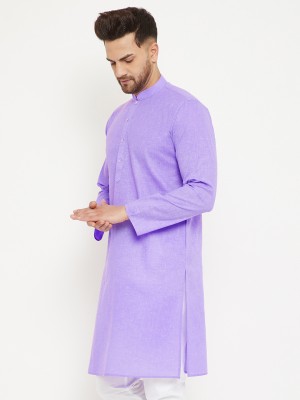 VM Men Solid Straight Kurta(Purple)