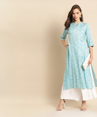 Rangmayee Women Floral Print Straight Kurta(Blue)
