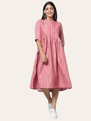 Suhani Fashion Women Striped Straight Kurta(Pink)