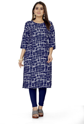 zindora Women Printed Straight Kurta(Dark Blue)