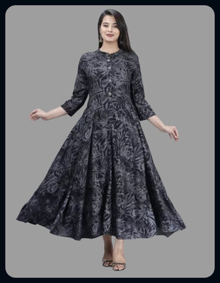 RACHNA FASHION Women Printed Flared Kurta(Black)