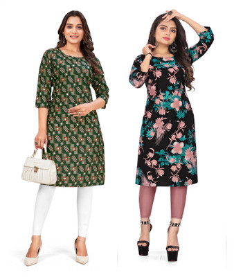 dharmanandan creation Women Printed Straight Kurta(Multicolor)