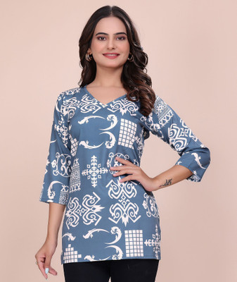 GLAM COUTURE Women Printed Straight Kurta(Grey)