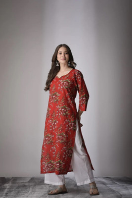 brijmumta Women Printed Straight Kurta(Red)