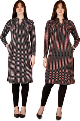 Blushh Collection Women Block Print Straight Kurta(Multicolor)