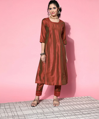 Shae by SASSAFRAS Women Embellished A-line Kurta(Brown)