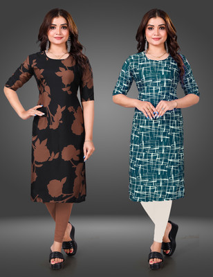 Tashvi Creation Women Printed Straight Kurta(Light Blue)