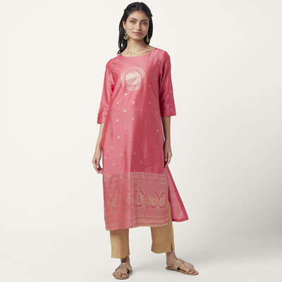 Rangmanch by Pantaloons Women Printed Straight Kurta(Red)