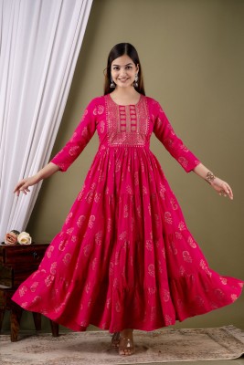 TRINABH Women Embroidered Anarkali Kurta(Pink)