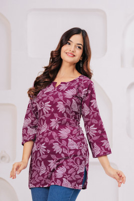 ENAREZI Women Floral Print Straight Kurta(Maroon)