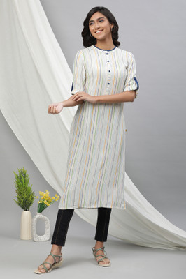 Aurelia Women Geometric Print Straight Kurta(White)