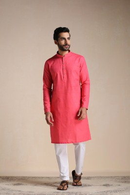 MANYAVAR Men Solid Straight Kurta(Pink)