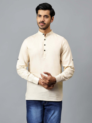 Yugnik Men Solid A-line Kurta(Beige)