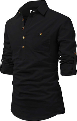 CROWNTAIL Men Solid A-line Kurta(Black)