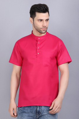 AXOLOTL Men Solid Straight Kurta(Pink)