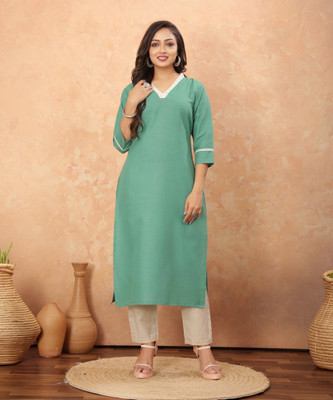 ODD by Poshaak Women Solid Straight Kurta(Light Blue)