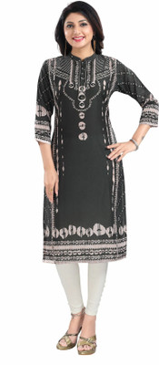 Divastri Women Printed Straight Kurta(Black)