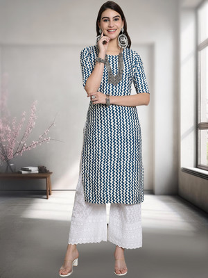 1 Stop Fashion Women Printed A-line Kurta(Blue)