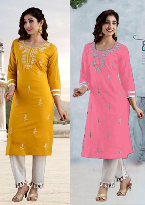 SISTO Women Chikan Embroidery A-line Kurta(Multicolor)