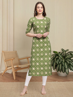 1 Stop Fashion Women Printed A-line Kurta(Green)