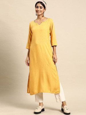 ANOUK Women Solid Straight Kurta(Yellow)