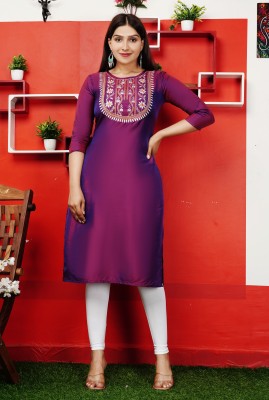 NEHA CREATION Women Embroidered Straight Kurta(Purple)