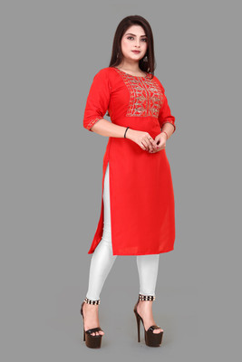 RIDDHI COLLECTION MALL Women Embroidered A-line Kurta(Red)