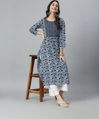 NEW STYLISH Women Self Design Straight Kurta(Blue)