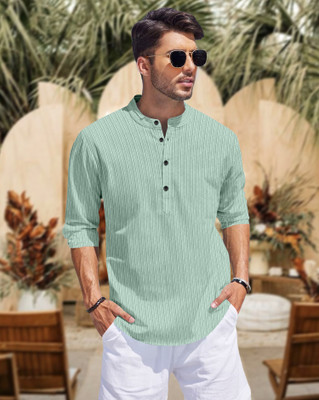 Growwax Men Self Design Straight Kurta(Green)