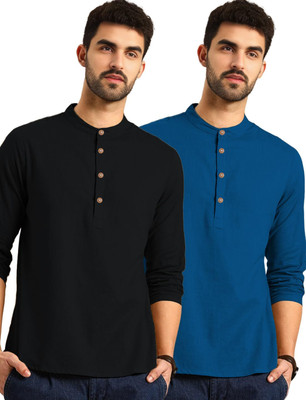 CROWNTAIL Men Solid Straight Kurta(Blue)