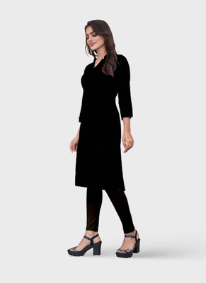 jimory Women Solid A-line Kurta(Black)