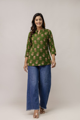 SHANGUL Women Floral Print A-line Kurta(Green)