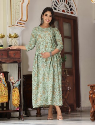 Fyunl Women Printed Anarkali Kurta(Light Green)