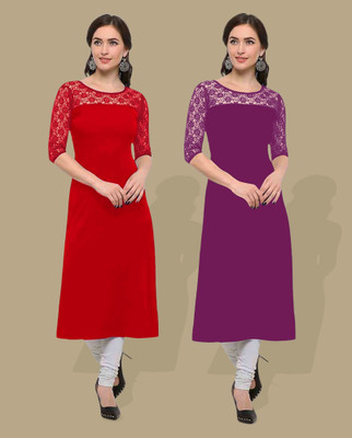 Maheshvi Women Self Design Straight Kurta(Purple)