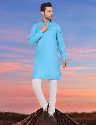 BISWAS Men Solid Straight Kurta(Light Blue)