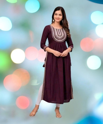 Shambhavi Creations Women Embroidered Straight Kurta(Purple)