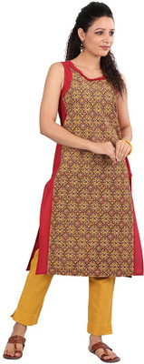 Aurelia Women Printed Straight Kurta(Brown)