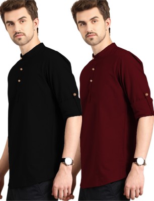 UNIFAV Men Solid Straight Kurta(Maroon)