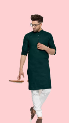 VINAARI Men Solid A-line Kurta(Dark Green)
