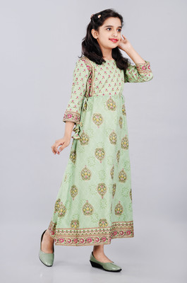 DMP EXPORT Girls Floral Print A-line Kurta(Light Green)