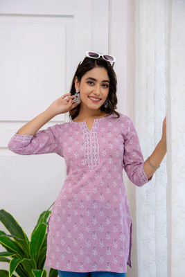 CHABUTRA TREND Women Printed Straight Kurta(Pink)