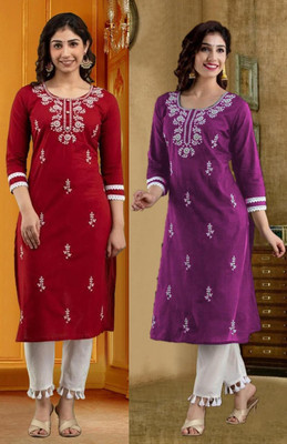 SISTO Women Embroidered Straight Kurta(Multicolor)